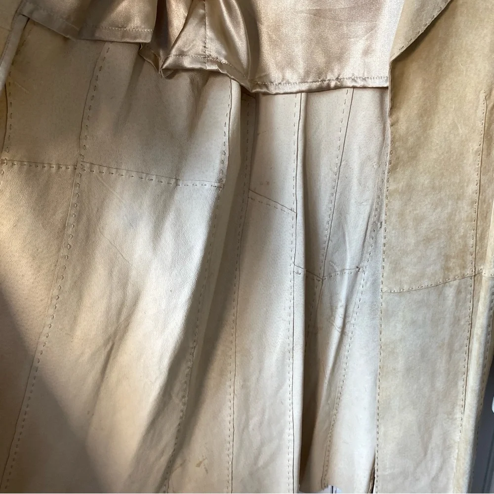 90s Coldwater Creek Leather Suede Trench Coat Women Med Open Front Western Boho - Picture 5 of 15